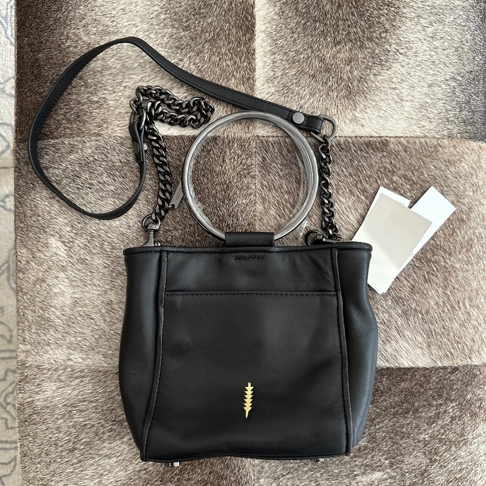 Thacker leather shearling gunmetal purse NWT